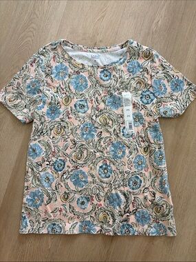 Petite small croft & barrow Pink Floral Short-Sleeve Tee with Blue Flowers